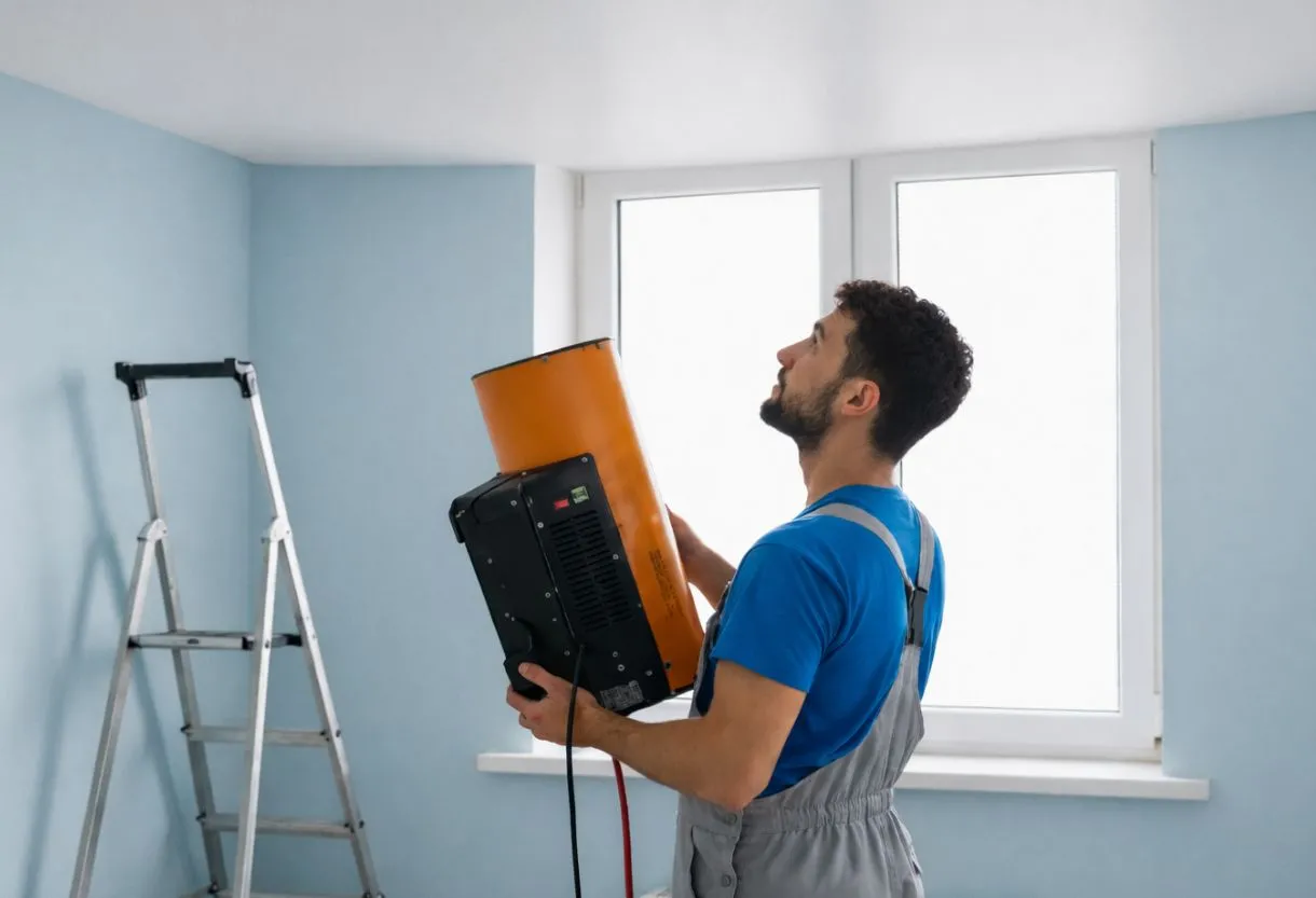 Зачем греют натяжной потолок при установке?